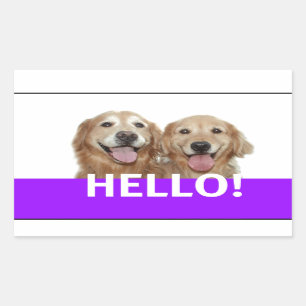 Pegatina Rectangular Golden Retriever Hello