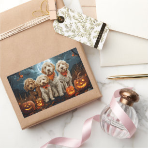 Pegatina Rectangular Goldendoodle Halloween Espeluznante