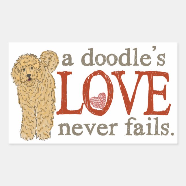 Pegatina Rectangular Goldendoodle y Labradoodle Love (Anverso)
