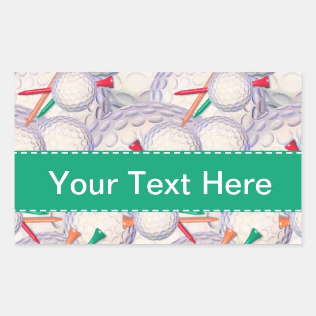 Pegatina Rectangular Golfer: Patrón de bolas de golf y tees (Anverso)