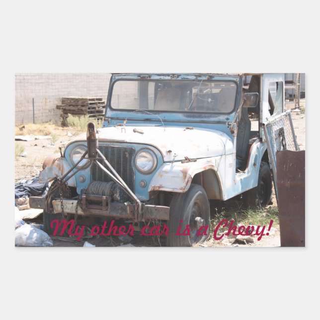 Pegatina Rectangular Golpear a Jeep Azul (Anverso)