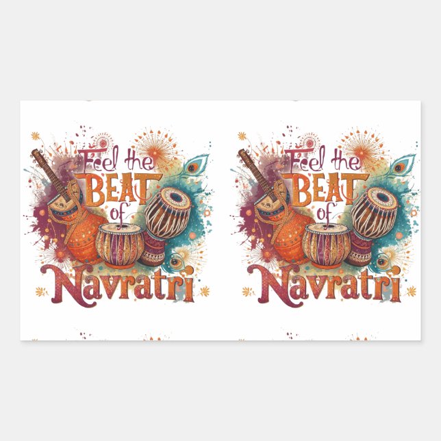 Pegatina Rectangular Golpes festivos - Colorida celebración de Navratri (Anverso)