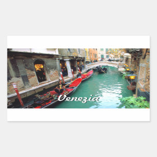 Pegatina Rectangular Góndolas En Un Pequeño Canal De Venecia