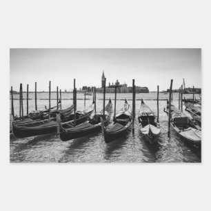 Pegatina Rectangular Góndolas en Venecia en blanco y negro