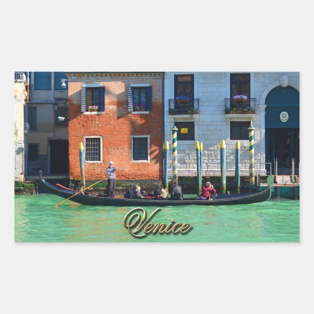 Pegatina Rectangular Góndolier veneciano (Anverso)