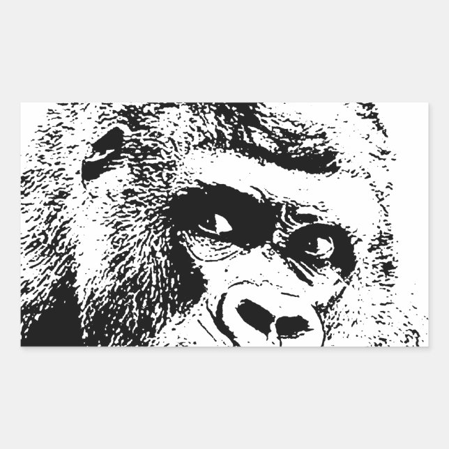 Pegatina Rectangular Gorilla de arte pop blanco negro (Anverso)