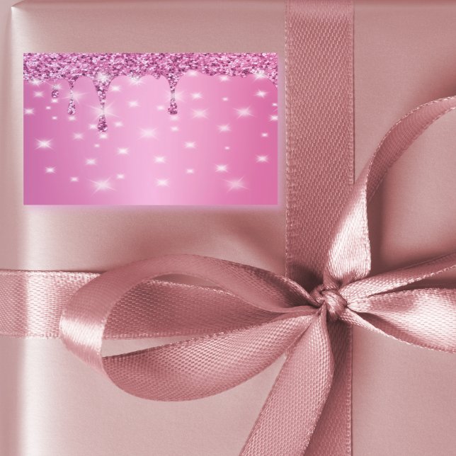 Pegatina Rectangular Goteo de brillo rosa caliente elegante (Hot pink glitter drip bachelorette sticker — perfect for favors, gift bags, or party decor)