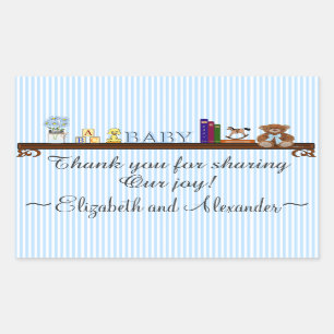 Pegatina Rectangular Gracias a Baby Shower con franjas azules