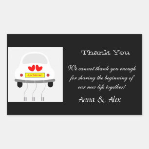 Pegatina Rectangular Gracias Boda corazones personalizados pareja de am