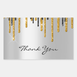 Pegatina Rectangular Gracias Boda Silver Gray Gold Drips