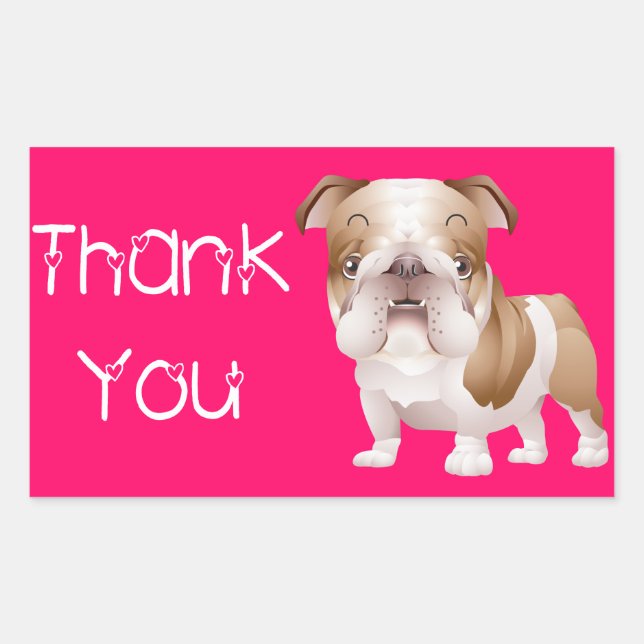 Pegatina Rectangular Gracias Bulldog inglés cachorro perro Pegatinas ro (Anverso)
