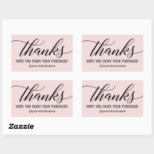 Pegatina Rectangular Gracias en Black Modern Script Pink