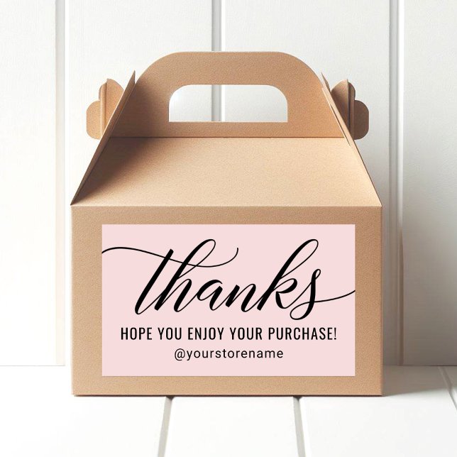 Pegatina Rectangular Gracias en Black Modern Script Pink (Subido por el creador)