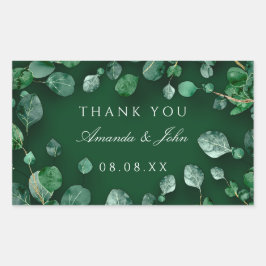 Pegatina Rectangular Gracias Eucalyptus Woodland Rustic Boda Green