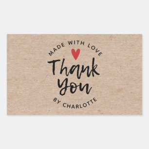 Pegatina Rectangular Gracias Hecho A Mano Con Amor Rustic Kraft