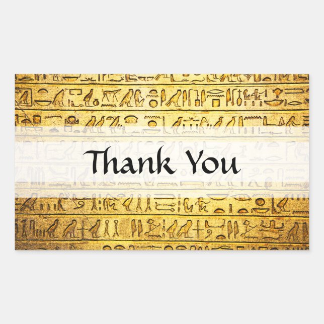 Pegatina Rectangular "Gracias" jeroglíficos egipcios Pegatinas amarillo (Anverso)
