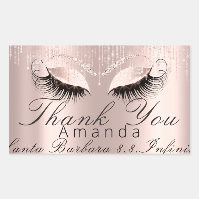 Pegatina Rectangular Gracias Nombre Simplemente Rosa Bridal Sweet 16th (Anverso)