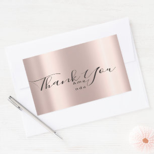Pegatina Rectangular Gracias Nombre Simplemente Rosa Bridal Sweet 16th