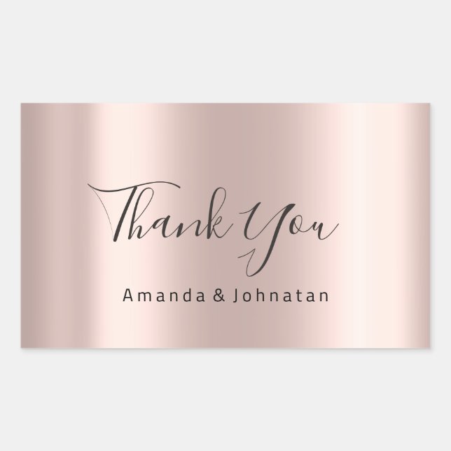 Pegatina Rectangular Gracias Nombre Simplemente Rosa Bridal Sweet 16th (Anverso)