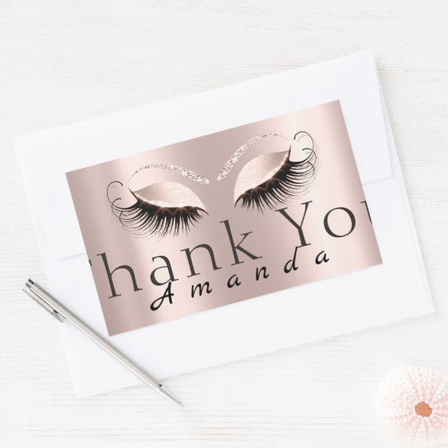 Pegatina Rectangular Gracias Nombre Simplemente Rosa Bridal Sweet 16th (Sobre)