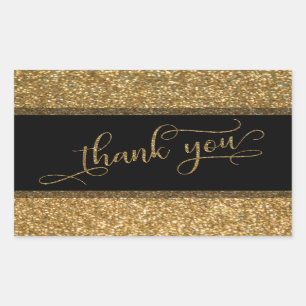 Pegatina Rectangular Gracias para script, la frontera del purpurina del