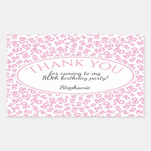 Pegatina Rectangular Gracias - Patrón de números 80 rosa y blanco