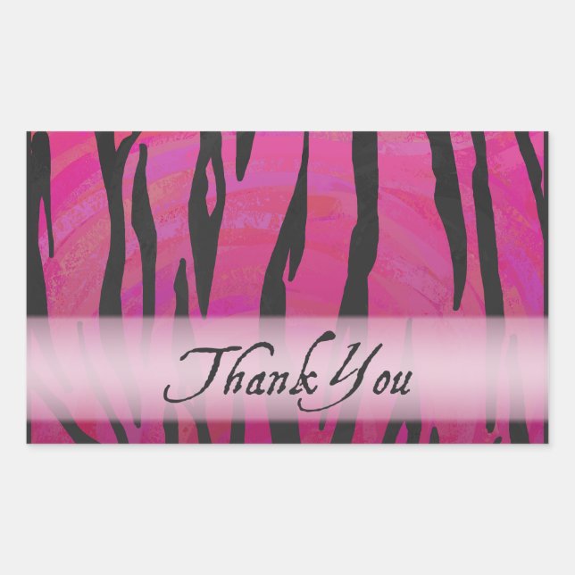 Pegatina Rectangular Gracias por la banda de tigres rosados y negros ca (Anverso)