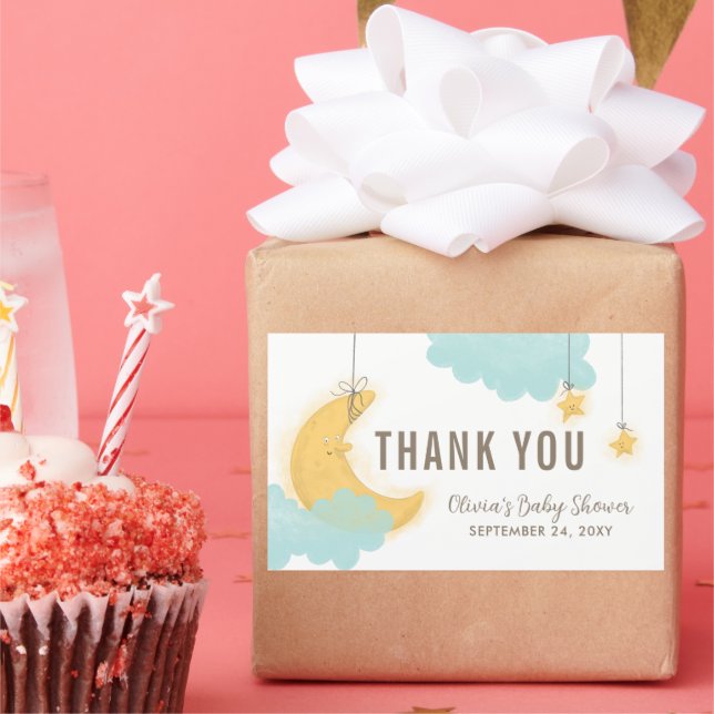Pegatina Rectangular Gracias Sonrientes Estrellas de Luna Nubes Baby Sh (Fiesta)