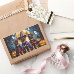 Pegatina Rectangular Gracioso calabaza Halloween de los perros pastores