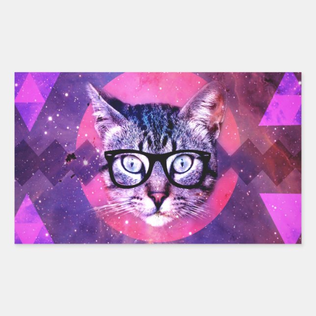 Pegatina Rectangular Gracioso Gato De Gafas Kitty (Anverso)
