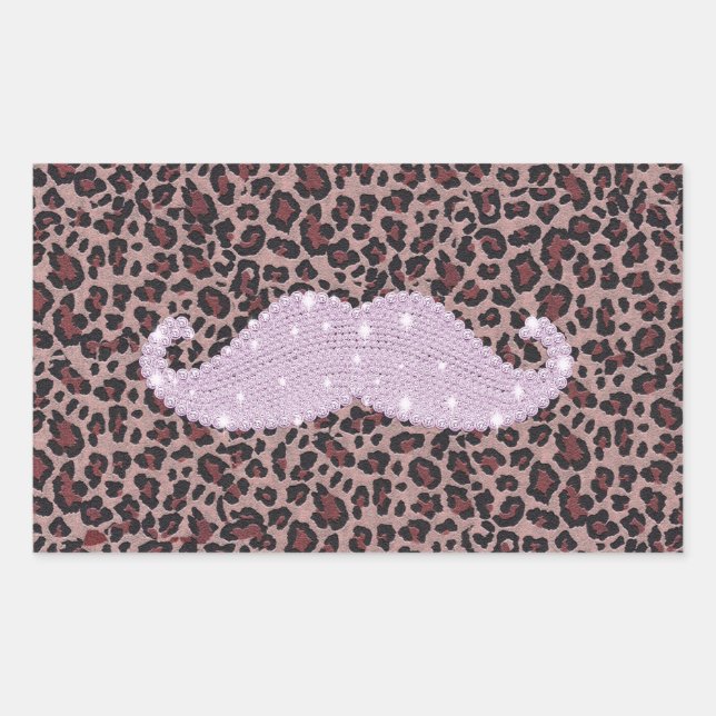 Pegatina Rectangular Gracioso Mustache De Lluvia Rosa Y Patrón De Impre (Anverso)