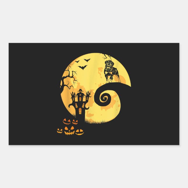 Pegatina Rectangular Gracioso Rastreo De Rottweiler Y Moon Halloween (Anverso)