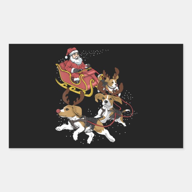Pegatina Rectangular Graciosos Navidades De Perro Beagle Regalo Por Per (Anverso)