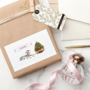 Pegatina Rectangular Graciosos Navidades italianos de Greyhound con árb