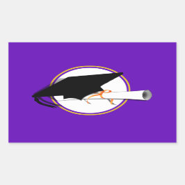 Pegatina Rectangular Grad Cap Tilt con Colores Escolares Morado y Oro