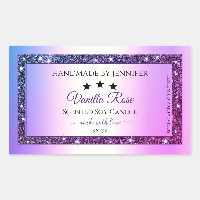 Pegatina Rectangular Gradiente morado rosado Purpurina Spark Product La (Anverso)