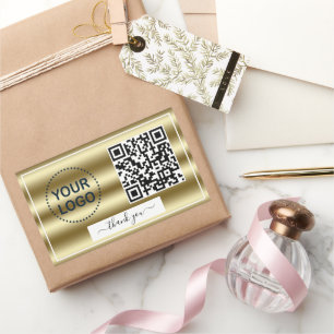 Pegatina Rectangular Gradiente QR de las ondas de oro de moda Tu logoti