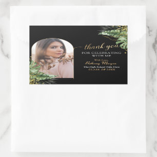 Pegatina Rectangular Graduación de fotografía de grado Tropical Black G