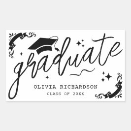 Pegatina Rectangular Graduación Personalizada Elegante Guión Estrellas 