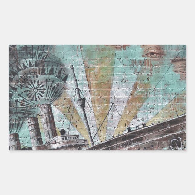 Pegatina Rectangular Graffiti de barcos (Anverso)