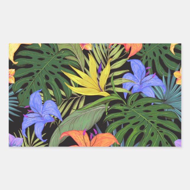 Pegatina Rectangular Gráfica de flor tropical Hawai Aloha (Anverso)