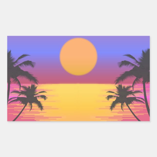 Pegatina Rectangular Gráfico de atardecer tropical (Anverso)