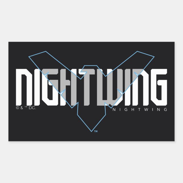 Pegatina Rectangular Gráfico de nombre de alta tecnología de Nightwing (Anverso)