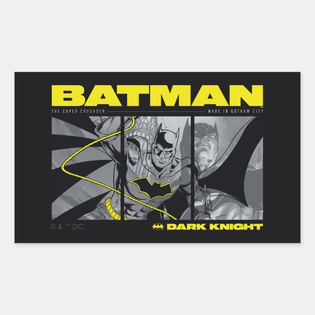 Pegatina Rectangular Gráfico de tres paneles del cómic de Batman (Anverso)