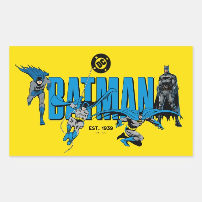 Pegatina Rectangular Gráficos de Batman Leyendas por Siempre (Anverso)