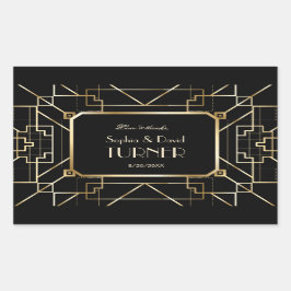 Pegatina Rectangular Gran Boda Gatsby de lujo negro y oro