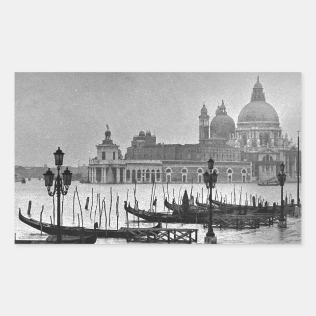 Pegatina Rectangular Gran Canal Blanco Negro Venecia Italia Viajes (Anverso)