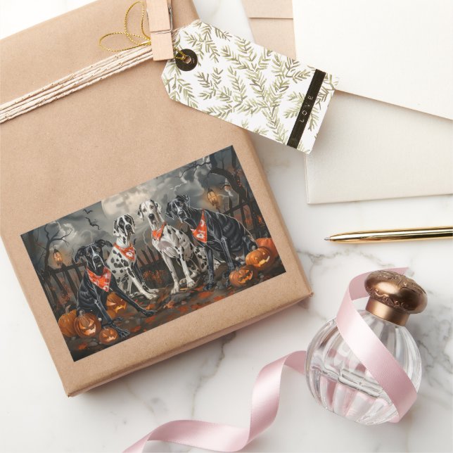 Pegatina Rectangular Gran Dane Halloween Spooky (Regalar)