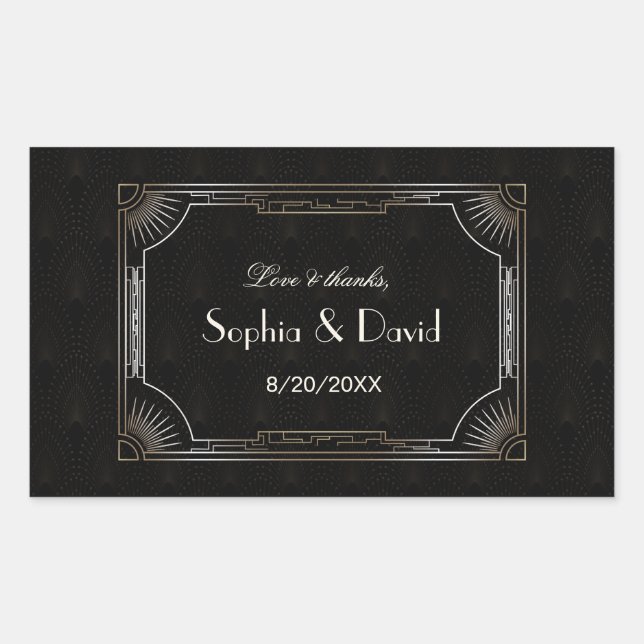 Pegatina Rectangular Gran Glamoroso Gran Gatsby Boda Art Deco (Anverso)