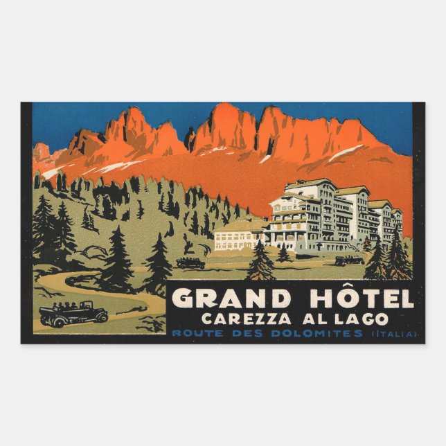 Pegatina Rectangular Gran Hotel Carezza Al Lago Viaje Lugar (Anverso)